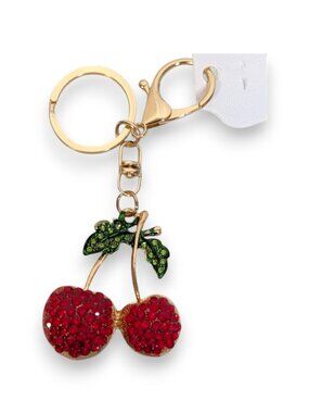 Keychain Bag Charm Red Rhinestone Cherry NWT